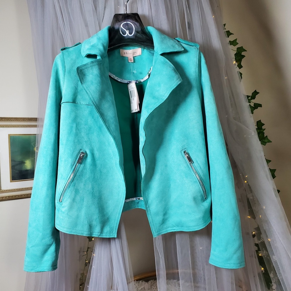 Philosophy Teal Faux Suede Career Party Short Jacket Lightweight NWT Size XS $98